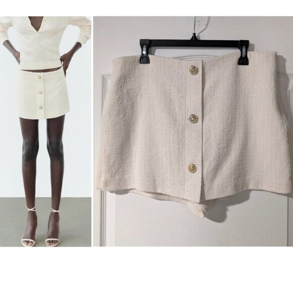 NEW! Zara | Tweed Gold Button Textured Skort - Picture 1 of 15